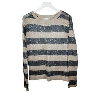 Anthropologie John & Jenn Mohair Blend Striped Crew Neck Metallic Sweater S